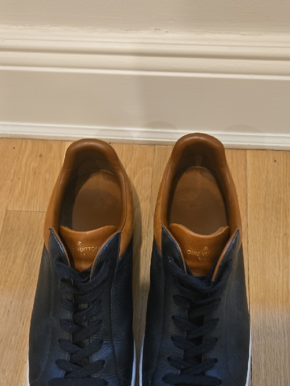 Louis Vuitton Men's Black Leather Sneakers with Brown Trim - Picture 2 of 6